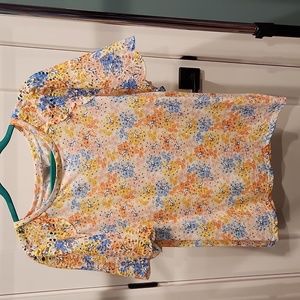 LOFT cutout sleeve top in pink, yellow and blue. Size XL.